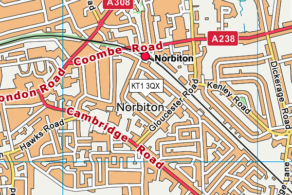 KT1 3QX map - OS VectorMap District (Ordnance Survey)