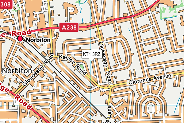 KT1 3RZ map - OS VectorMap District (Ordnance Survey)