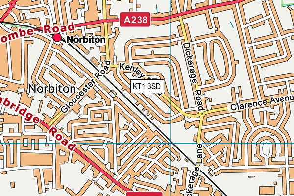 KT1 3SD map - OS VectorMap District (Ordnance Survey)