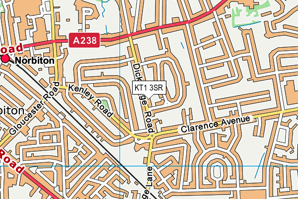 KT1 3SR map - OS VectorMap District (Ordnance Survey)