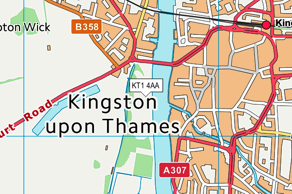 KT1 4AA map - OS VectorMap District (Ordnance Survey)