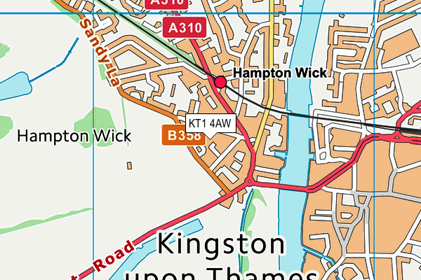 KT1 4AW map - OS VectorMap District (Ordnance Survey)