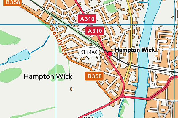 KT1 4AX map - OS VectorMap District (Ordnance Survey)