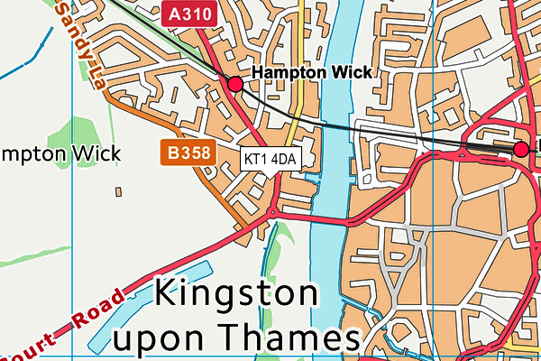 KT1 4DA map - OS VectorMap District (Ordnance Survey)