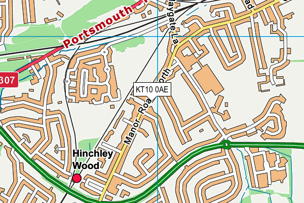 KT10 0AE map - OS VectorMap District (Ordnance Survey)