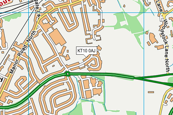 KT10 0AJ map - OS VectorMap District (Ordnance Survey)