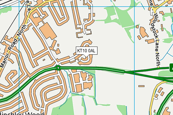 KT10 0AL map - OS VectorMap District (Ordnance Survey)