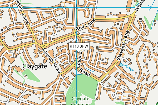 KT10 0HW map - OS VectorMap District (Ordnance Survey)