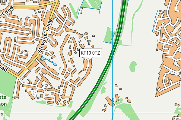 KT10 0TZ map - OS VectorMap District (Ordnance Survey)