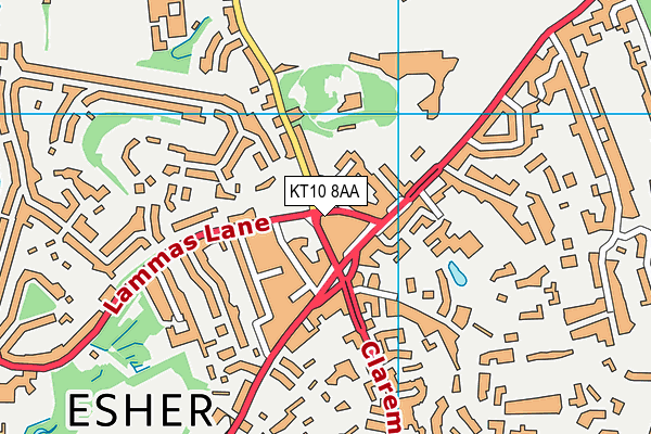 KT10 8AA map - OS VectorMap District (Ordnance Survey)