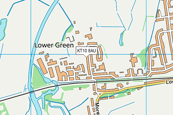 Lower Green Recreation Ground map (KT10 8AU) - OS VectorMap District (Ordnance Survey)