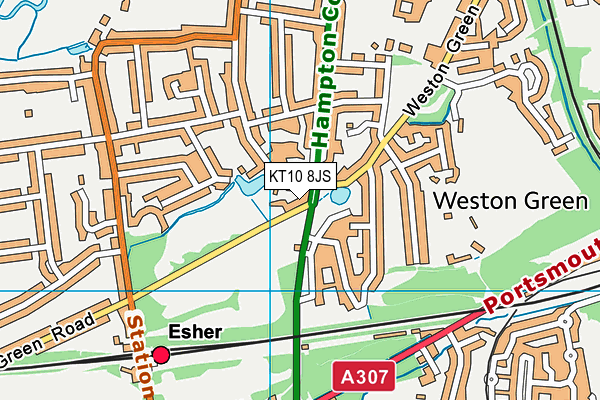 KT10 8JS map - OS VectorMap District (Ordnance Survey)