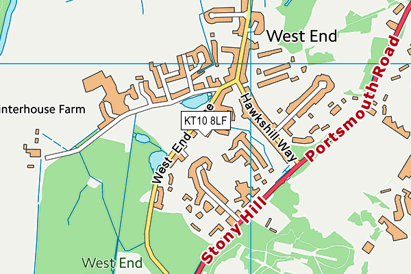 West End Common map (KT10 8LF) - OS VectorMap District (Ordnance Survey)
