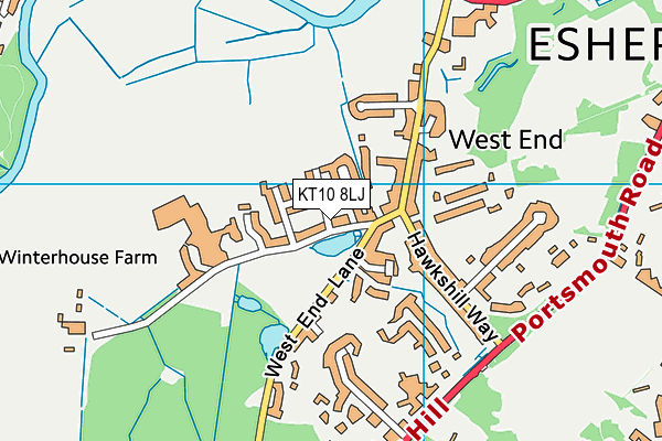 KT10 8LJ map - OS VectorMap District (Ordnance Survey)