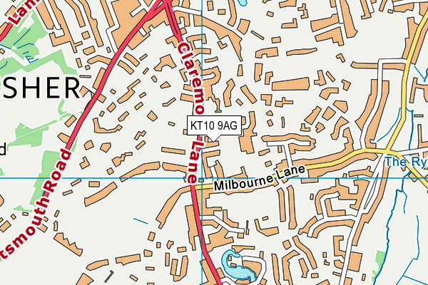 KT10 9AG map - OS VectorMap District (Ordnance Survey)