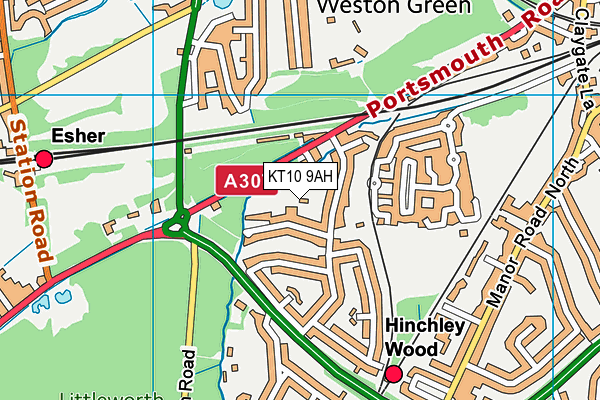 KT10 9AH map - OS VectorMap District (Ordnance Survey)