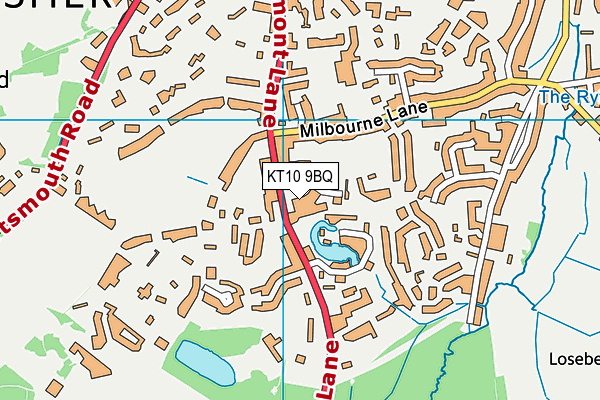 KT10 9BQ map - OS VectorMap District (Ordnance Survey)