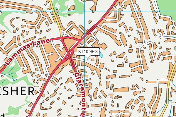 KT10 9FG map - OS VectorMap District (Ordnance Survey)