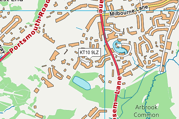 KT10 9LZ map - OS VectorMap District (Ordnance Survey)