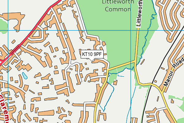 KT10 9PF map - OS VectorMap District (Ordnance Survey)