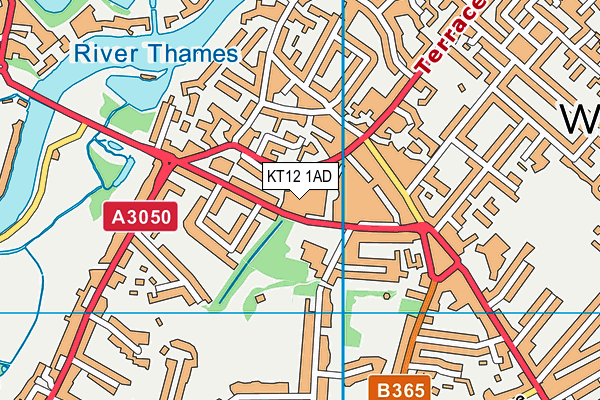 KT12 1AD map - OS VectorMap District (Ordnance Survey)