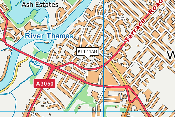 KT12 1AG map - OS VectorMap District (Ordnance Survey)