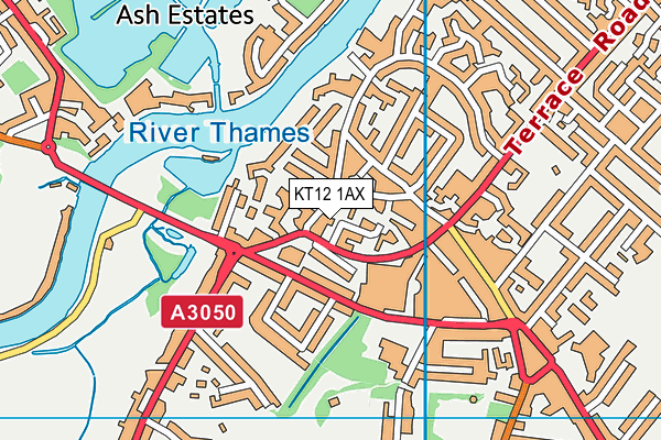 KT12 1AX map - OS VectorMap District (Ordnance Survey)