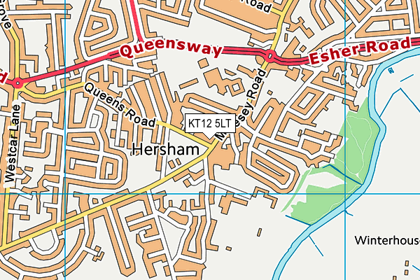 Hersham Village Hall (Closed) map (KT12 5LT) - OS VectorMap District (Ordnance Survey)