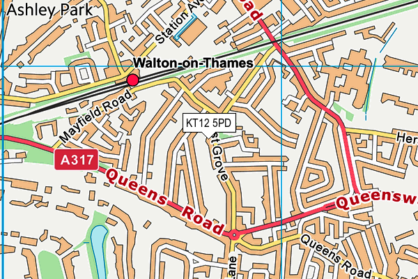 KT12 5PD map - OS VectorMap District (Ordnance Survey)