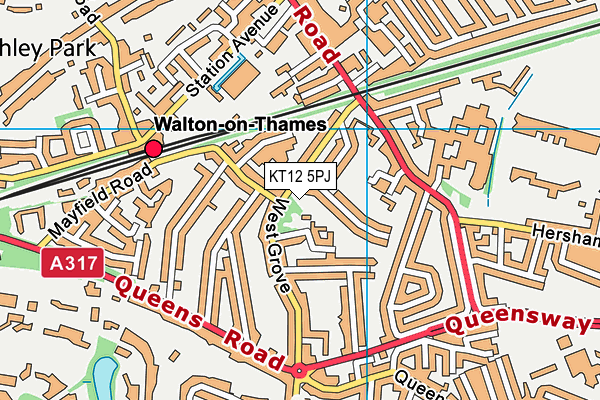 KT12 5PJ map - OS VectorMap District (Ordnance Survey)