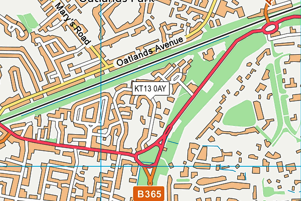 KT13 0AY map - OS VectorMap District (Ordnance Survey)