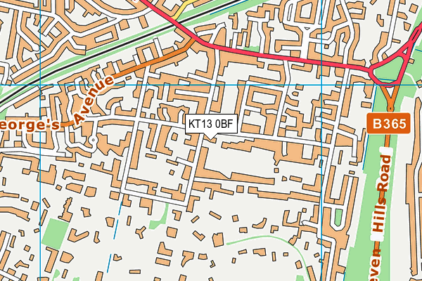 KT13 0BF map - OS VectorMap District (Ordnance Survey)