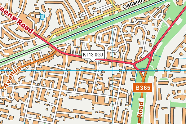 KT13 0GJ map - OS VectorMap District (Ordnance Survey)
