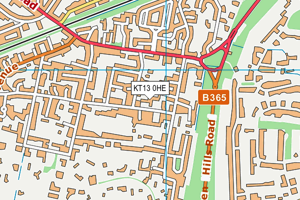 KT13 0HE map - OS VectorMap District (Ordnance Survey)