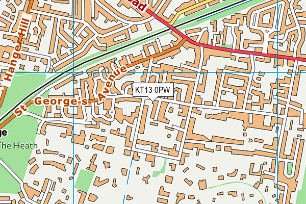 KT13 0PW map - OS VectorMap District (Ordnance Survey)
