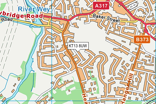 KT13 8UW map - OS VectorMap District (Ordnance Survey)