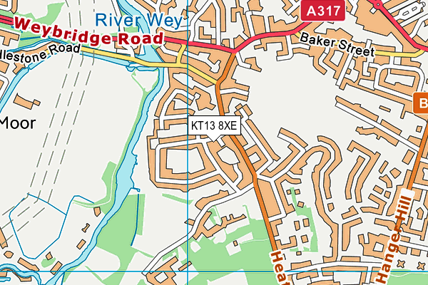 KT13 8XE map - OS VectorMap District (Ordnance Survey)