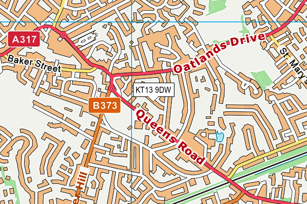 KT13 9DW map - OS VectorMap District (Ordnance Survey)