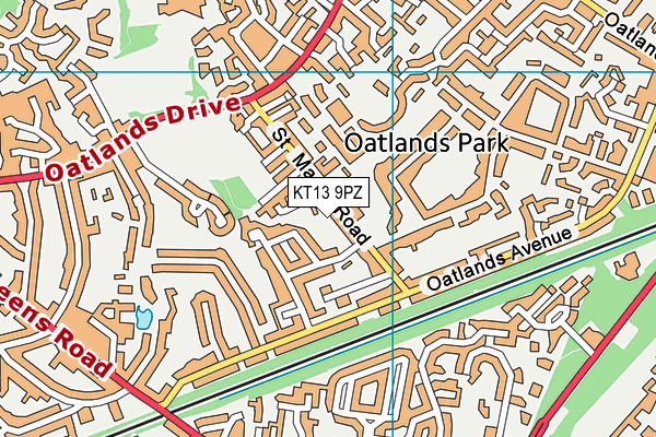 Oatlands School map (KT13 9PZ) - OS VectorMap District (Ordnance Survey)