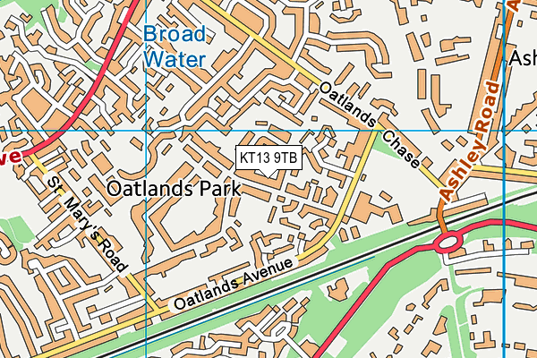 KT13 9TB map - OS VectorMap District (Ordnance Survey)