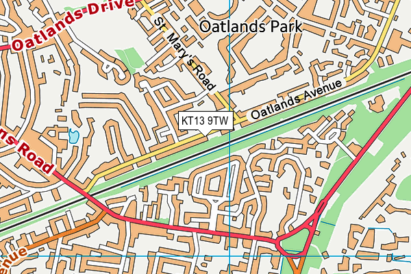 KT13 9TW map - OS VectorMap District (Ordnance Survey)