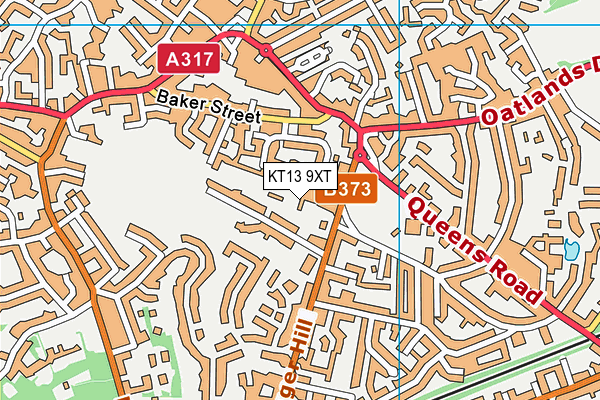 KT13 9XT map - OS VectorMap District (Ordnance Survey)