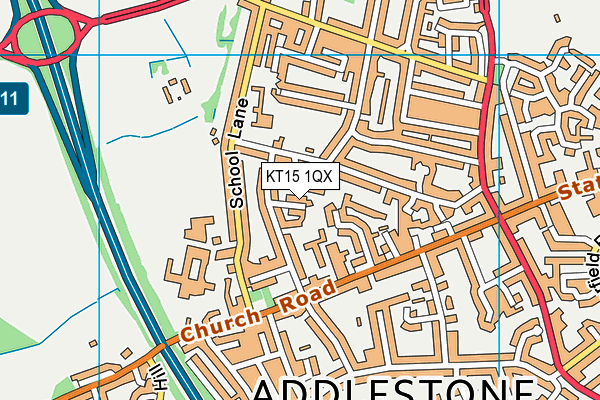KT15 1QX map - OS VectorMap District (Ordnance Survey)
