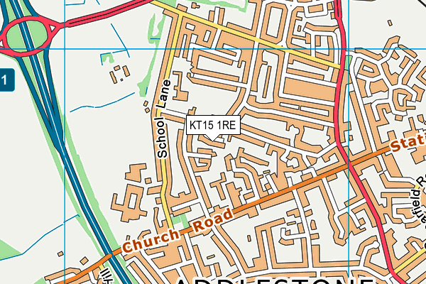 KT15 1RE map - OS VectorMap District (Ordnance Survey)