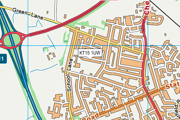 KT15 1UW map - OS VectorMap District (Ordnance Survey)