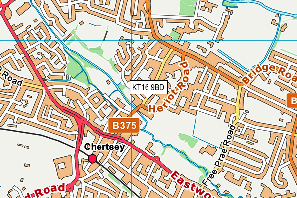 KT16 9BD map - OS VectorMap District (Ordnance Survey)