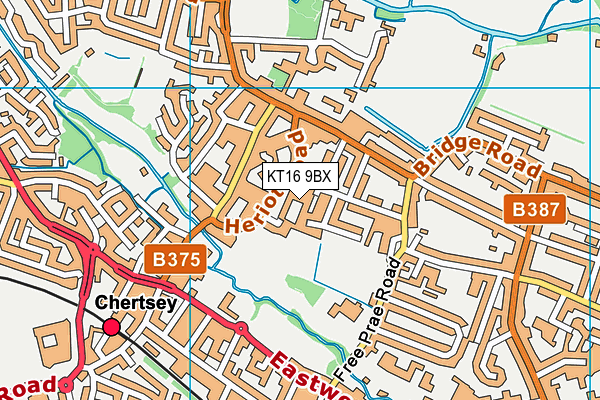 KT16 9BX map - OS VectorMap District (Ordnance Survey)