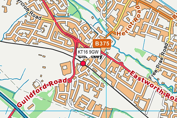 KT16 9GW map - OS VectorMap District (Ordnance Survey)