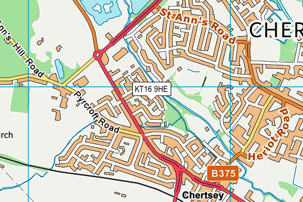 KT16 9HE map - OS VectorMap District (Ordnance Survey)