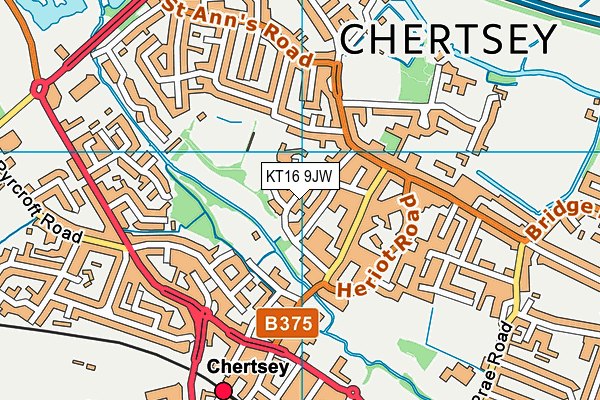 KT16 9JW map - OS VectorMap District (Ordnance Survey)